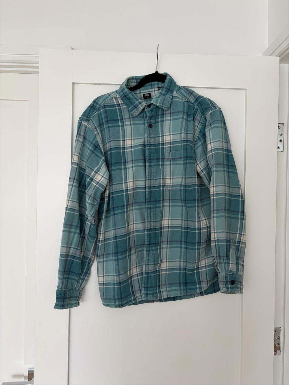 Uniqlo Teal and White Flannel Plaid Shirt